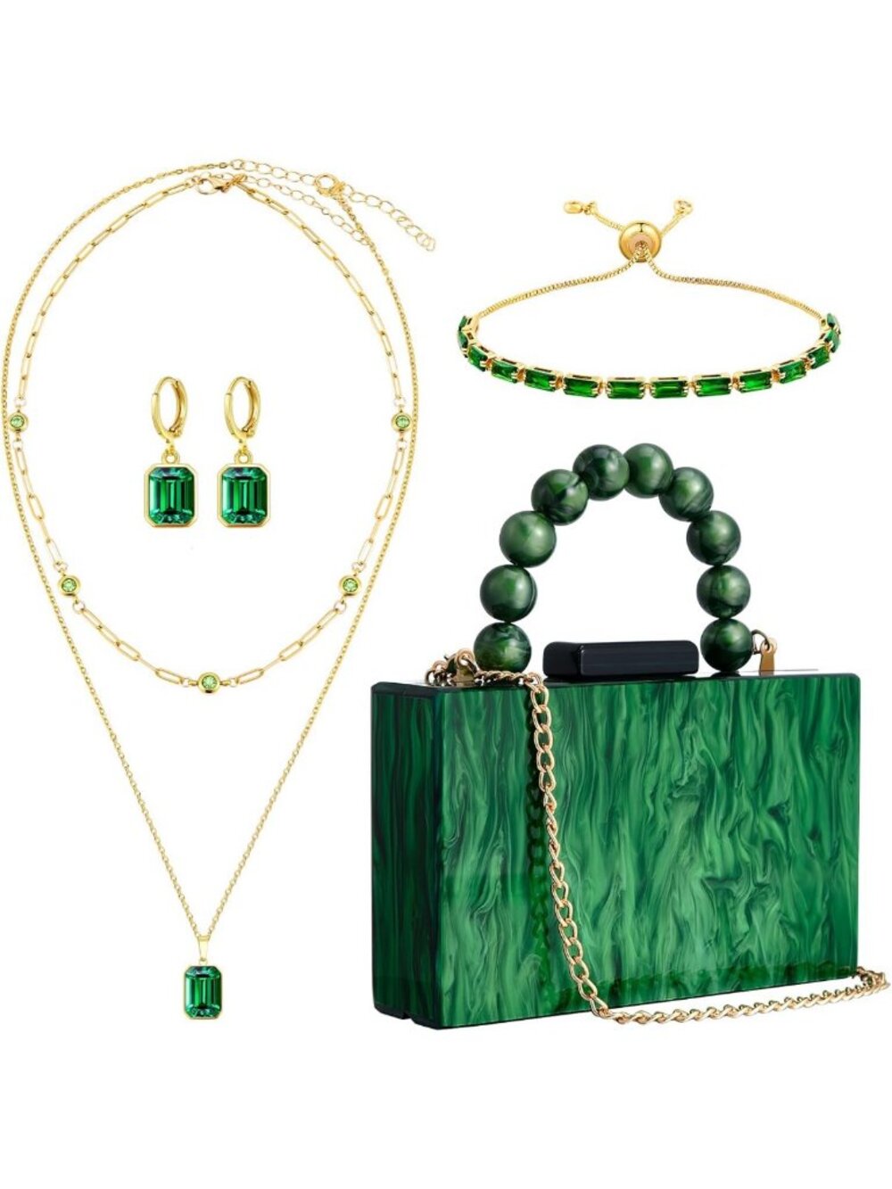 Chic 4-Piece Acrylic Clutch & Jewelry Set for Women - Evening Handbag, Necklace